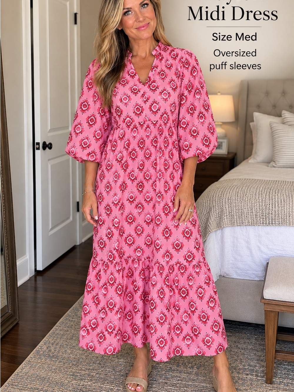 Mud Pie Pink Printed Midi Dress
